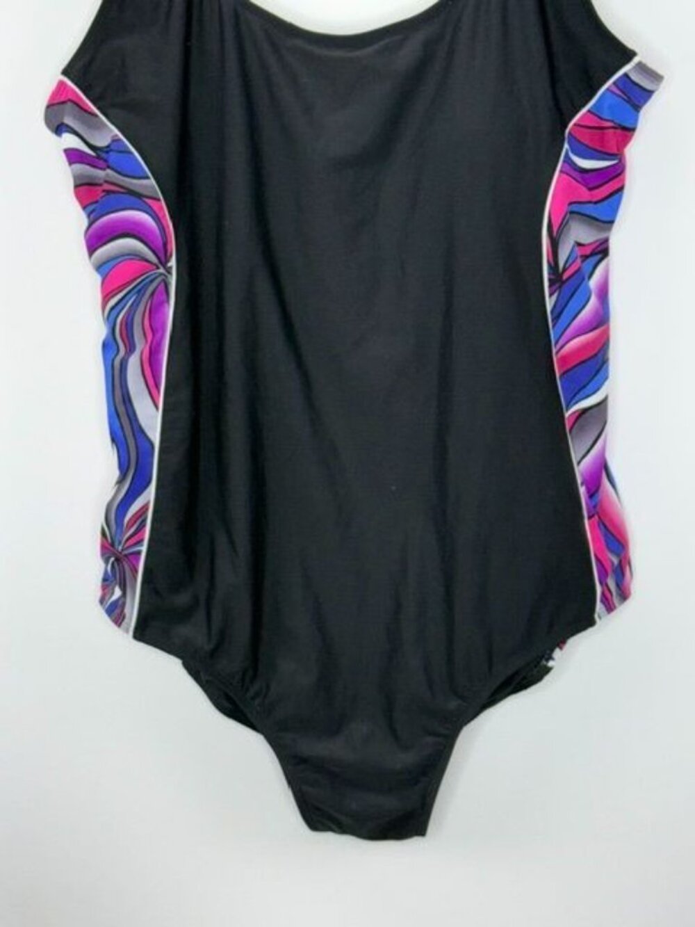Catalina Black/Multi Color Racerback One Piece Swimsuit Padded Shelf Bra Size 3X - Picture 4 of 7